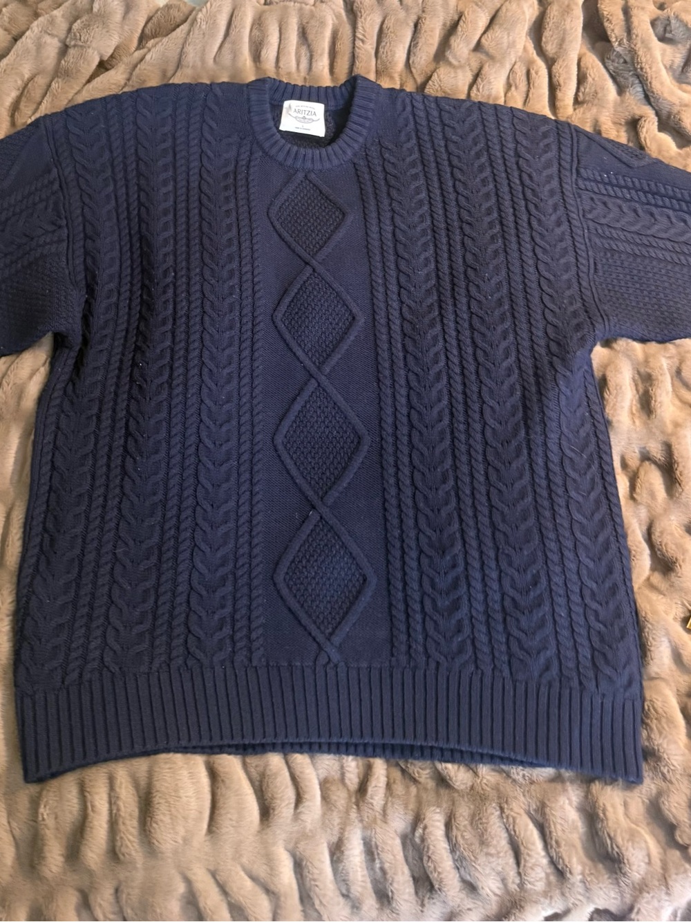 Aritzia Navy Cable Crewneck Sweater